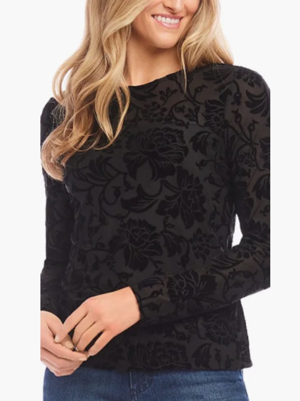 Karen Kane Black Floral Velvet Long Sleeve Top